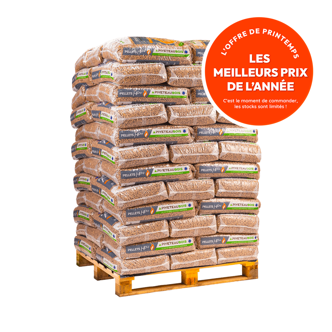 Pellet di legno HP+ – Piveteau – pallet da sacchi da 15 kg