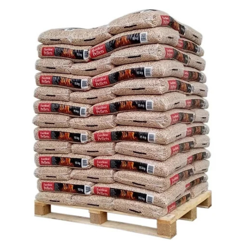 Pellet di legno di alta qualità DINplus e ENplus A1 – pallet da 975 kg (65 sacchi)