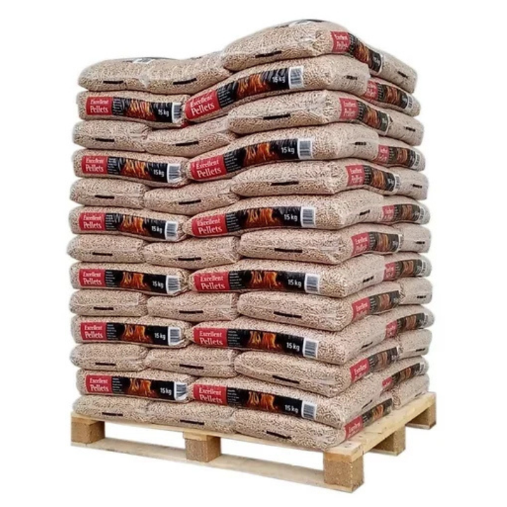 Pellet di legno di alta qualità DINplus e ENplus A1 – pallet da 975 kg (65 sacchi)
