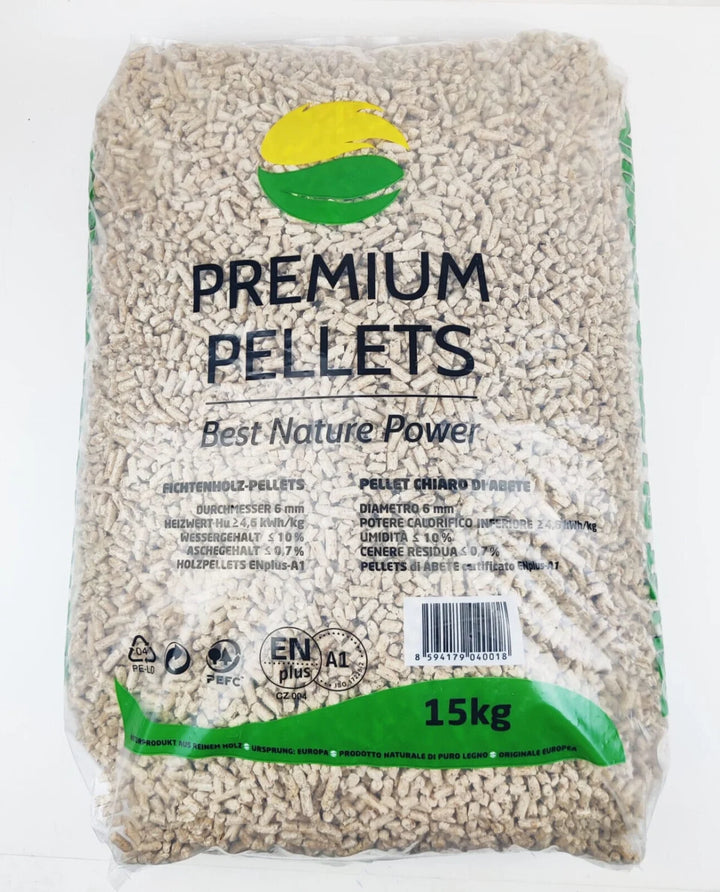 Pellet di legno di abete rosso di alta qualità ENplus A1 / 1050 kg / 70 sacchi da 15 kg